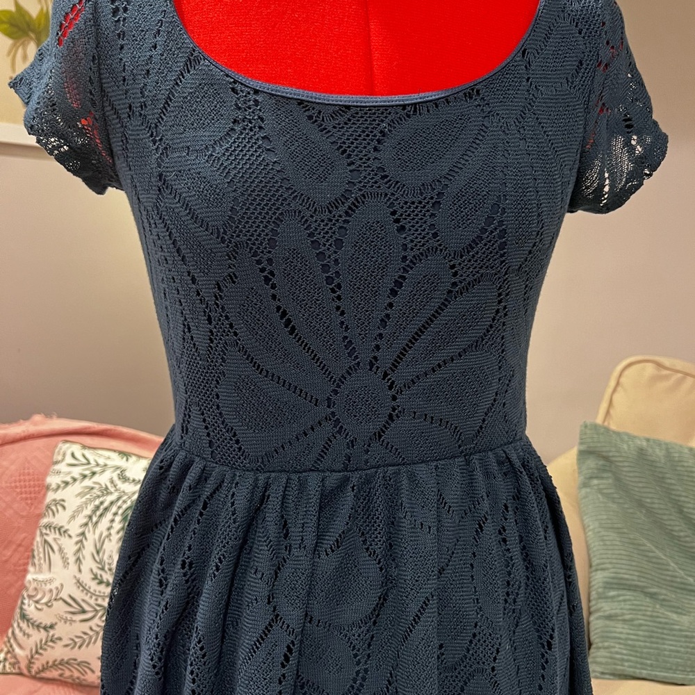 Lauren Conrad Dark Blue Dress Floral Cutout Dress in Size S